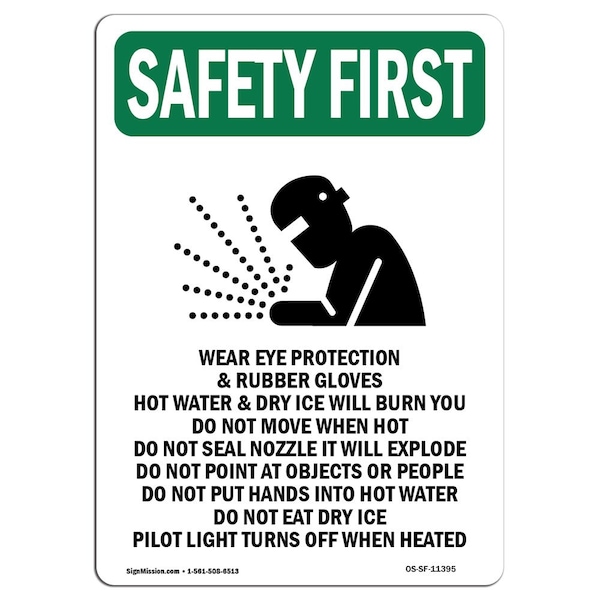 OSHA Sign, Wear Eye Protection W/ Symbol, 24in X 18in Rigid Plastic, 18" W, 24" H, Portrait